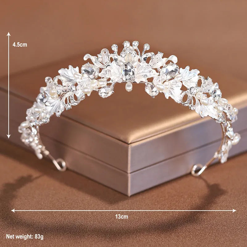 Alloy pearl crown headdress in gold or silver finish for women's hair accessories