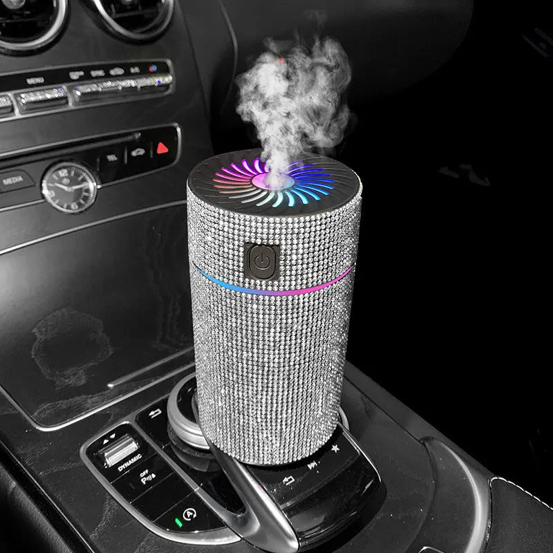 Car mounted USB humidifier with diamond crystal water tank in various colour options