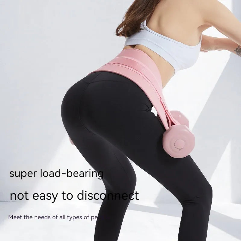 Black or pink fitness auxiliary strap for lumbar support during dumbbell barbell hip bridge exercises.