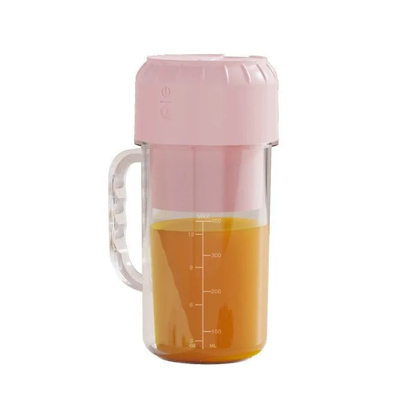 Portable USB-powered juicer in avocado green or cherry blossom pink with choice of blade styles