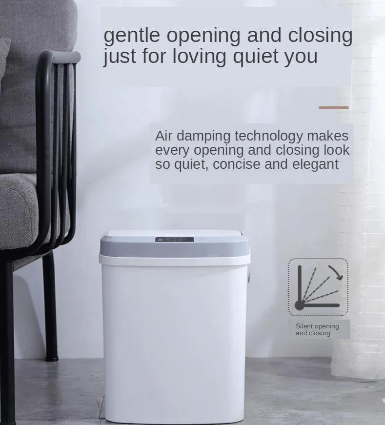 Plastic induction trash can with lid in black or white for living room, kitchen, or toilet