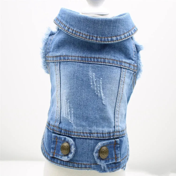 Denim dog vest with scratch pattern design for small breeds in dark and light colour options