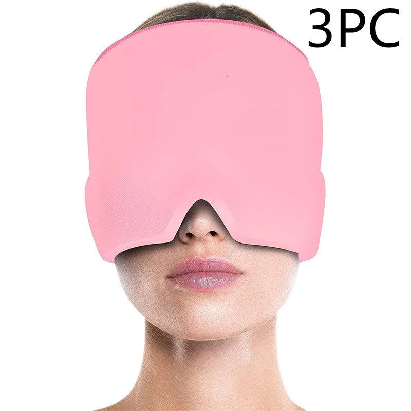 Black elastic cloth gel eye mask for headache relief showing adjustable design