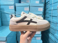 Women's blue and brown casual sports shoes with artificial PU leather upper and front lace-up fastening