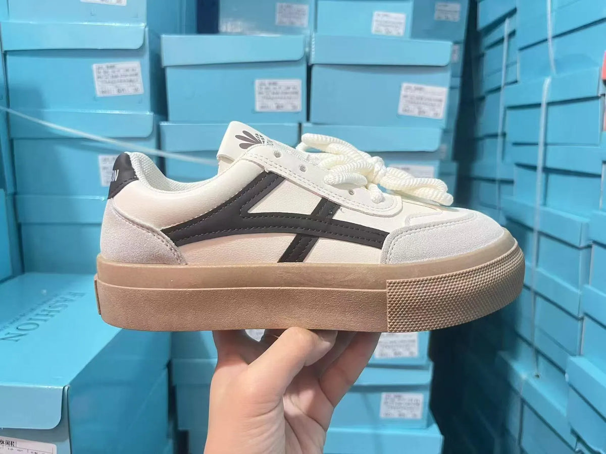 Women's blue and brown casual sports shoes with artificial PU leather upper and front lace-up fastening