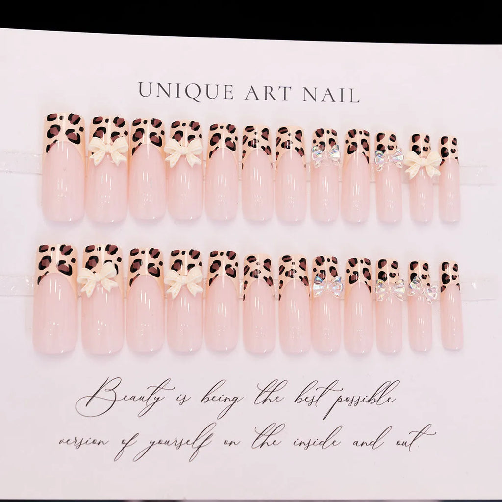 Leopard print butterfly design false nails for women in WM296 colour