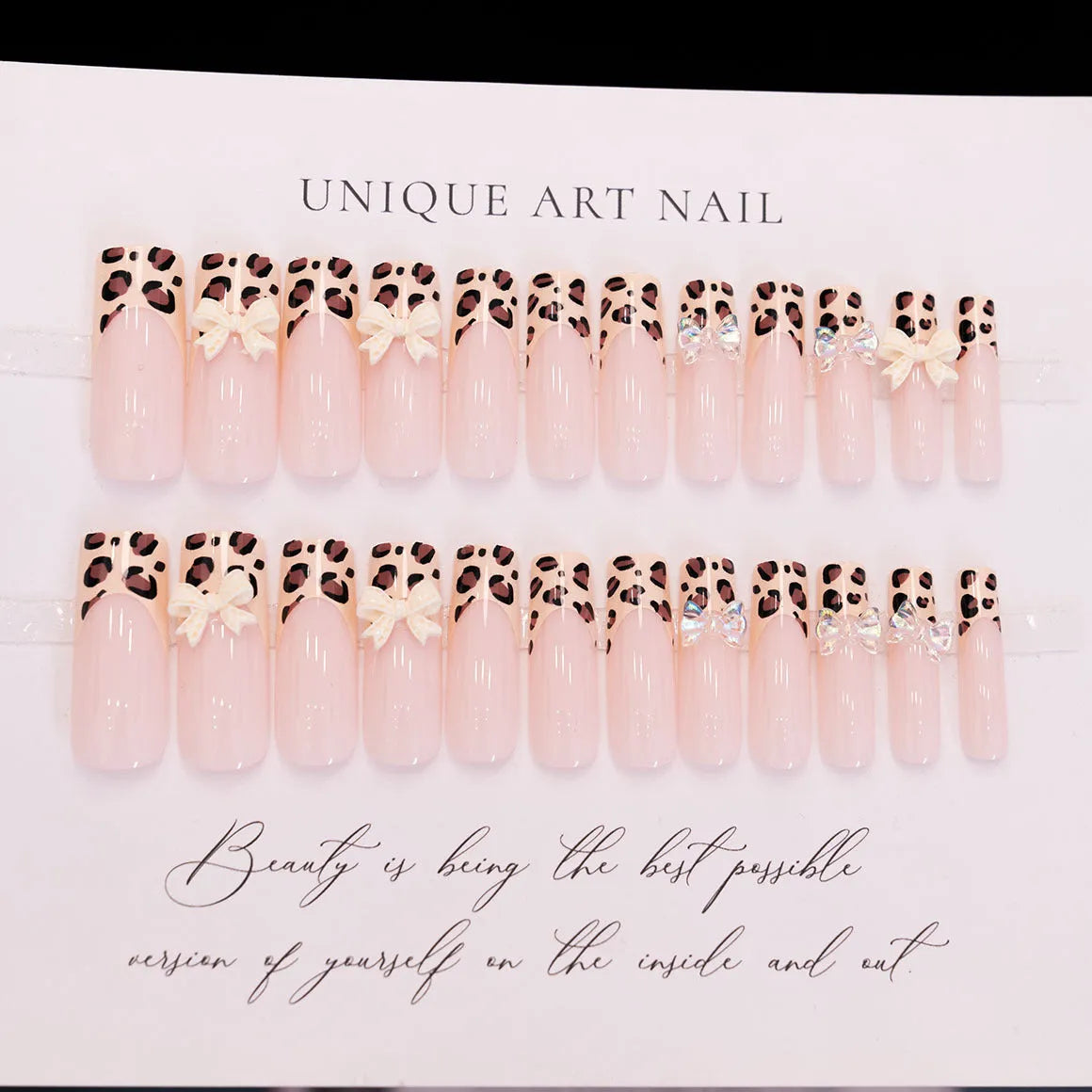 Leopard print butterfly design false nails for women in WM296 colour