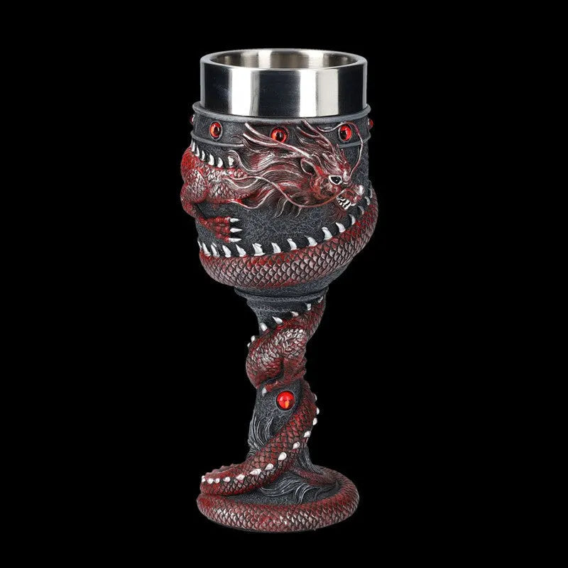 Chinese dragon design stainless steel wine glass with 3D resin decoration in gold colour