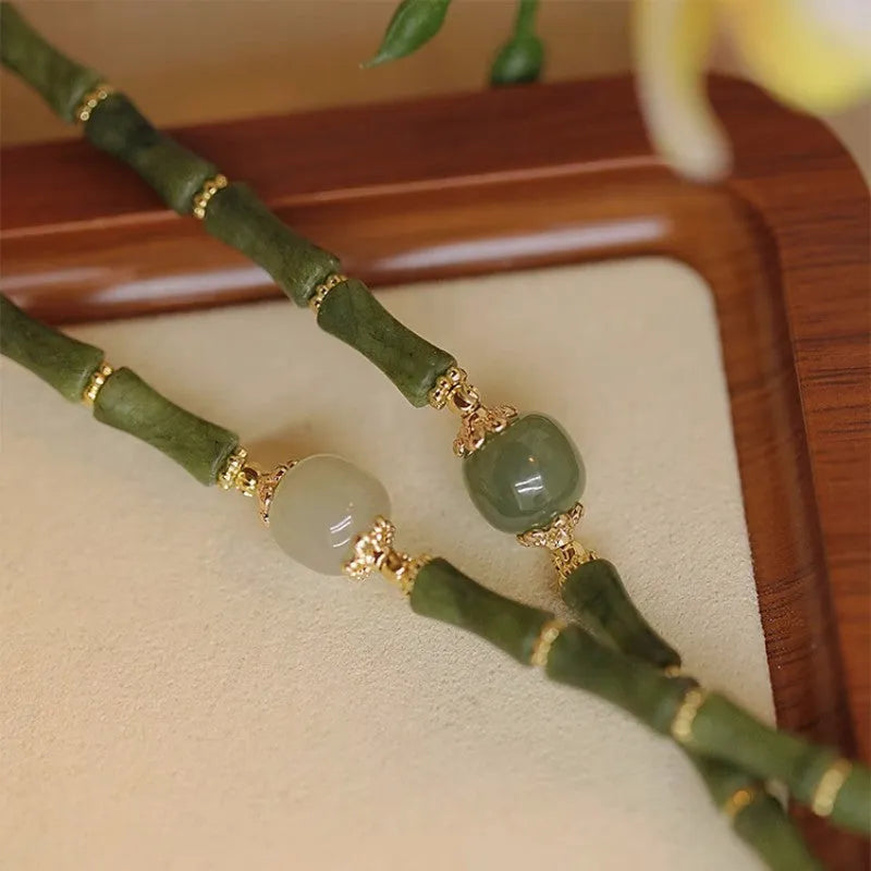 Hetian Jade bracelet in geometric round shape showing dark green and light colour options