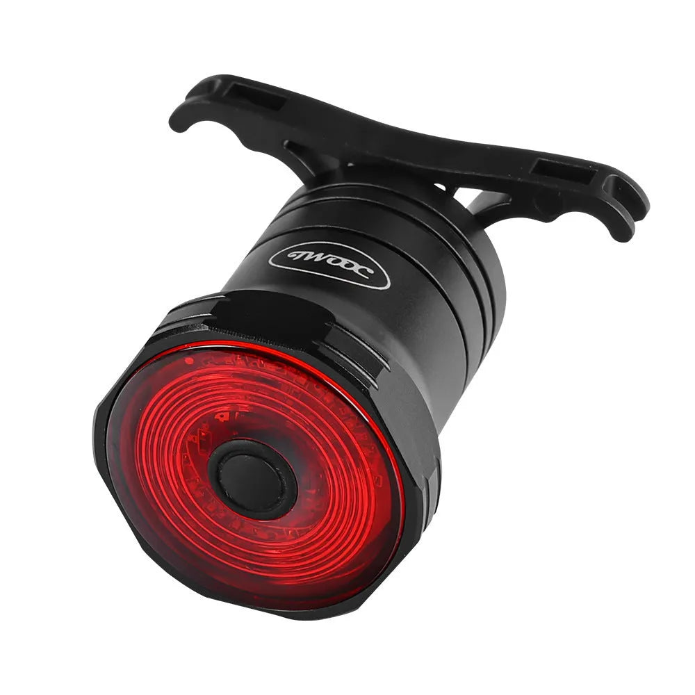 Intelligent bicycle brake light, black taillight with 420mAh rechargeable battery, IPX6 waterproof, ABS+PC, 87g