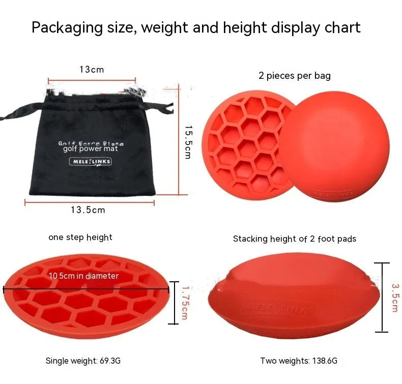 Orange golf training mat with rubber centre disc on practice surface