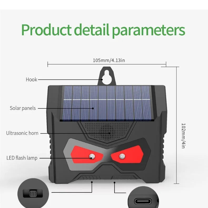 059 black animal-shaped solar ultrasonic repeller for outdoor pest control