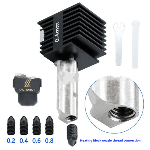 A1 Mini 3D printer hardened steel hot end nozzle assembly with black silicone sleeve