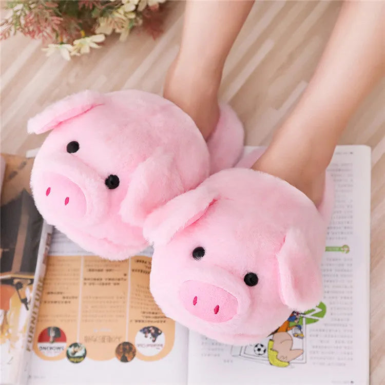 Pink pig-themed indoor floor slippers with short plush exterior and PP cotton filling