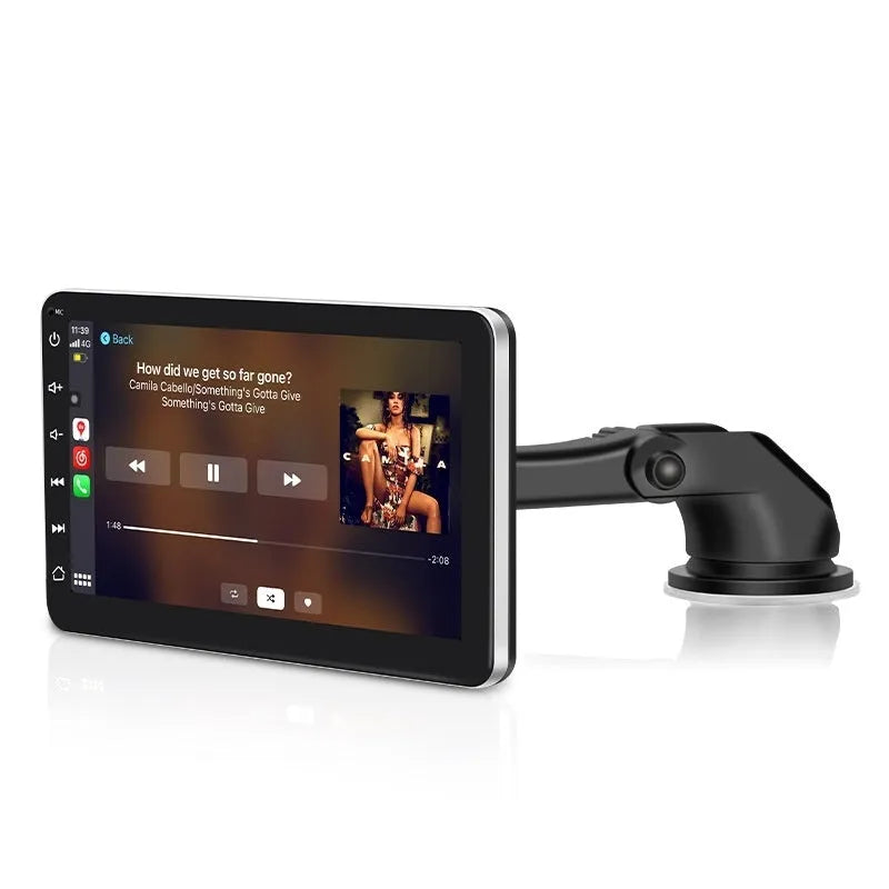 7 inch car GPS navigation unit with OLED display showing map, featuring wireless CarPlay and reversing camera connectivity