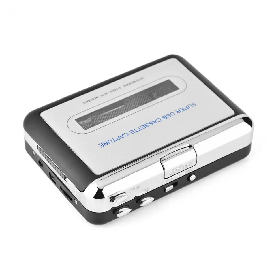 Silver USB cassette tape to MP3 digital audio converter unit with cable