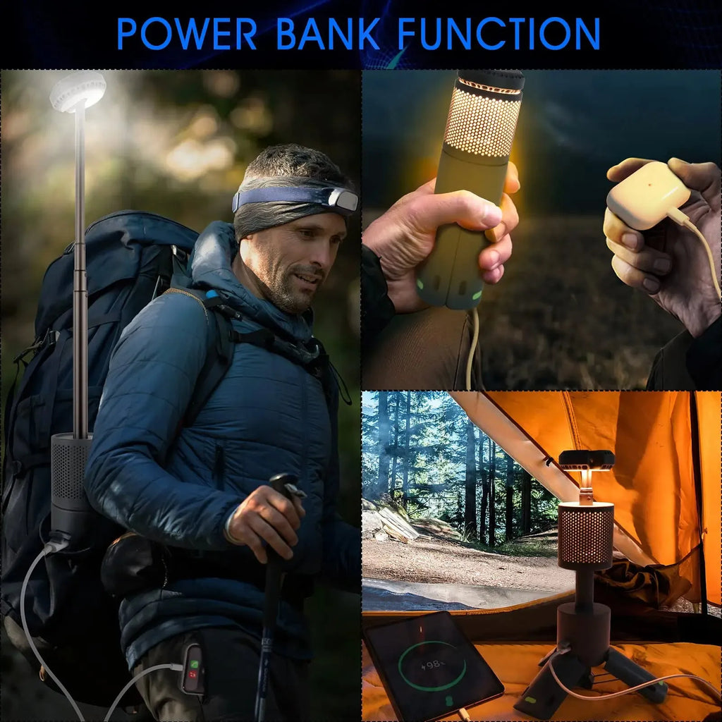 Portable camping LED lantern in creamy white or dark grey colour with button switch