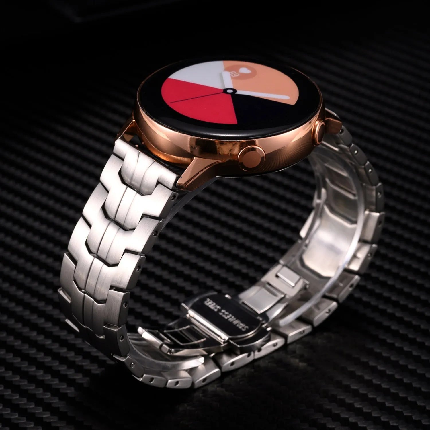 Stainless steel watch strap for Samsung Galaxy Watch in silver, black, titanium, blue and gold colour options
