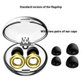 Set of reusable silicone earplugs in multiple colours with a storage box and spare ear caps.