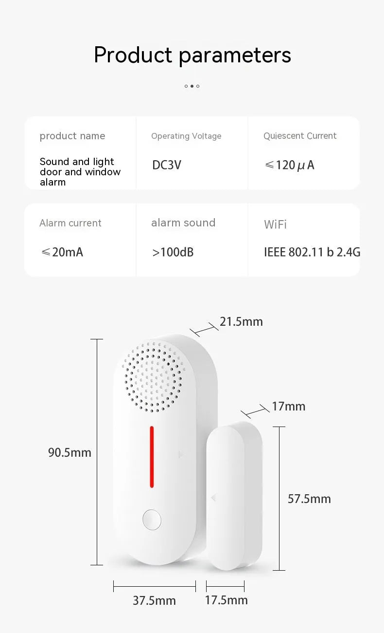 Smart home WiFi magnetic door window sensor alarm with audible alert system