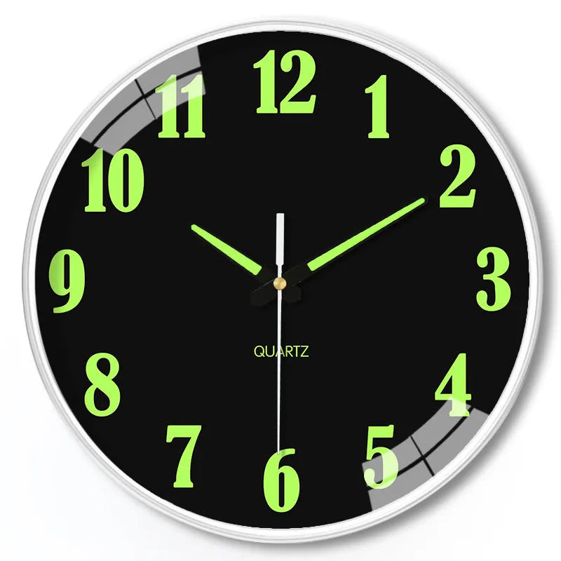 20cm modern wall clock with luminous hands and a thick plastic shell in multiple colour options.