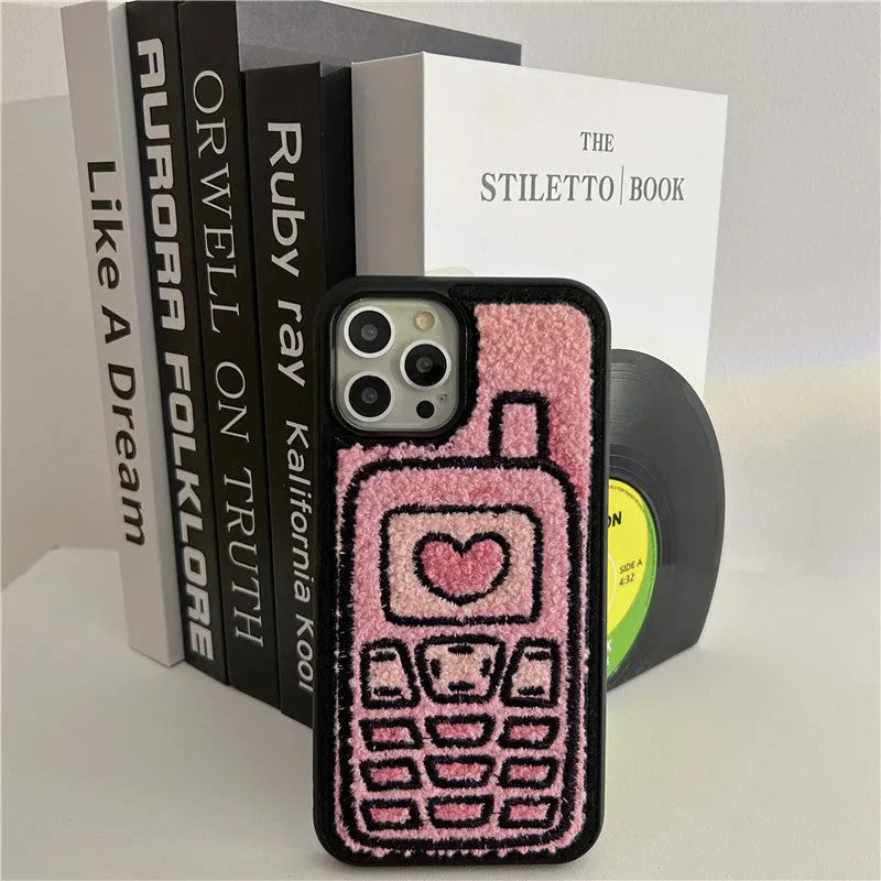 Pink towel embroidered TPU iPhone back cover with Japanese Korean style design