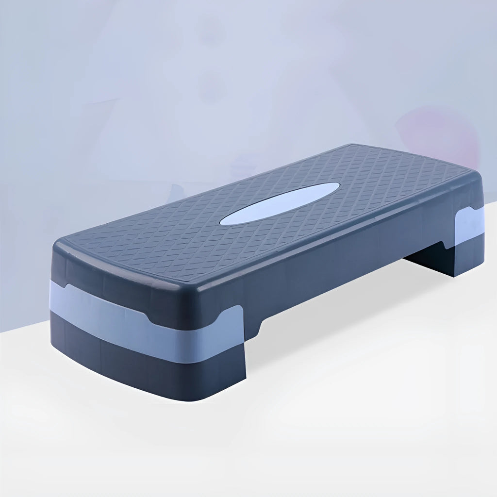 Fit aerobics step platform in orange colour showing 68cm length, 28cm width, and 15cm height.