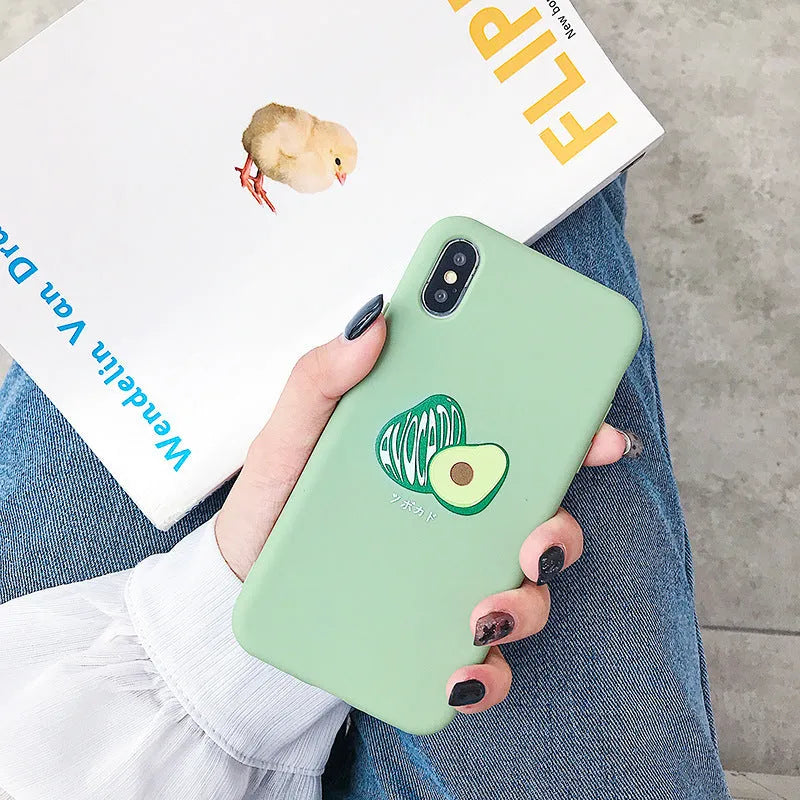 Cartoon avocado printed artwork on flexible TPU phone case for iPhone models
