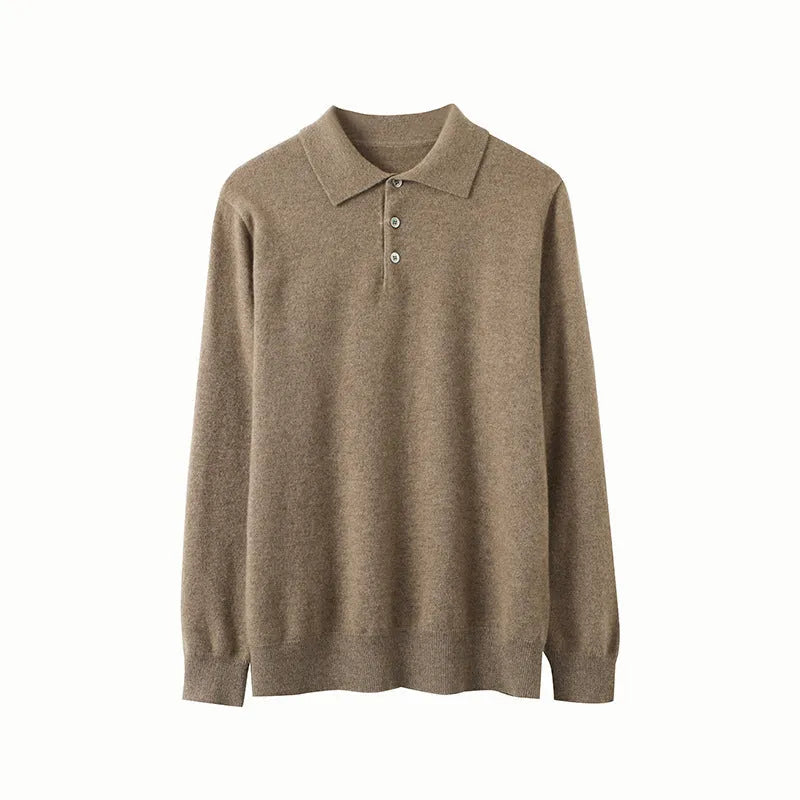 Men's cashmere polo collar pullover sweater in loose fit available in four colours