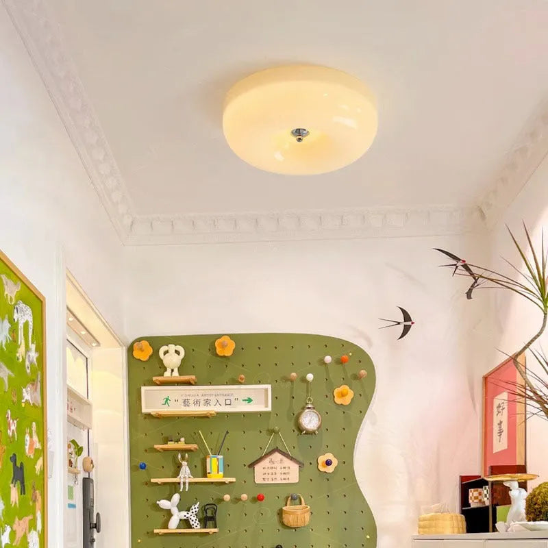 Cream coloured bedroom ceiling lamp with American middle ancient styling and three-colour light settings
