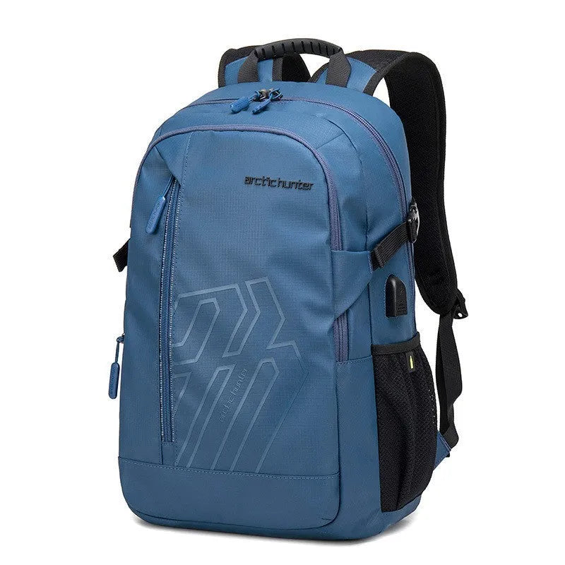 18-inch casual computer backpack in plaid pattern with curved shoulder straps