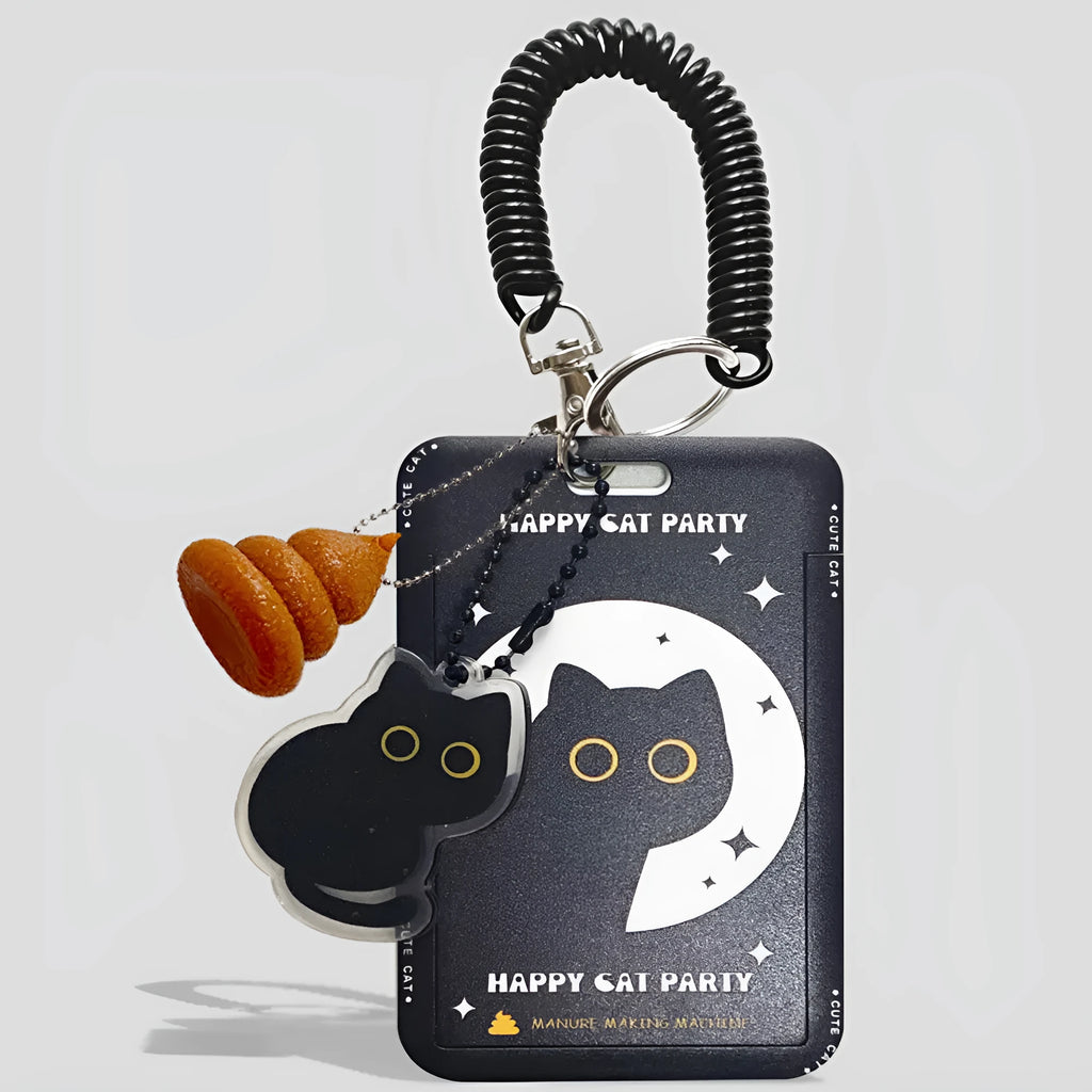 Cartoon black cat design plastic card holder with ferrule pendant for transport and ID cards