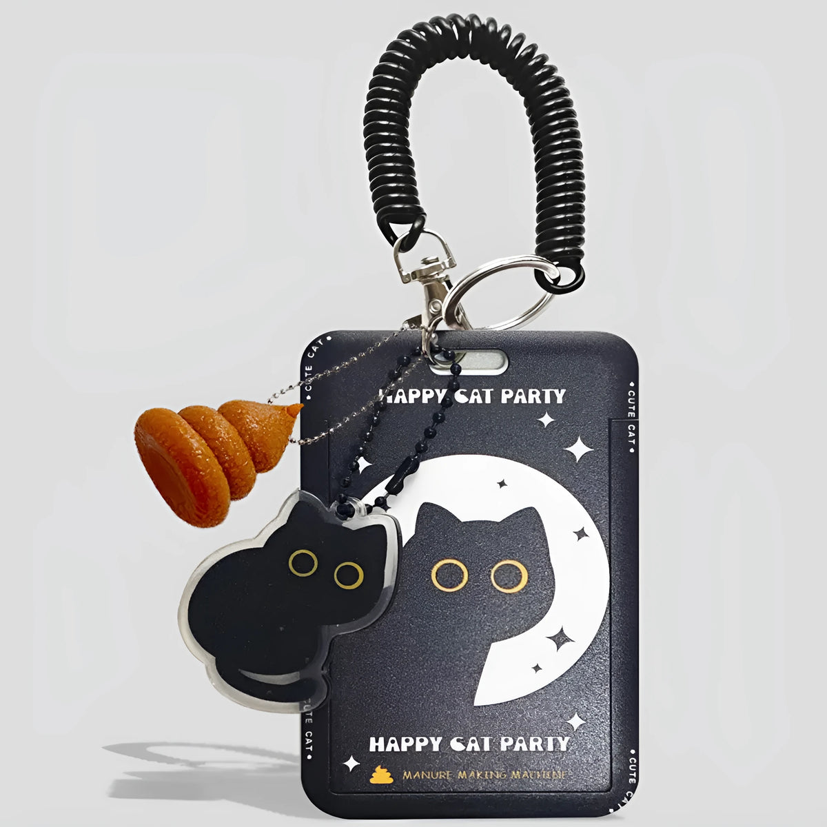 Cartoon black cat design plastic card holder with ferrule pendant for transport and ID cards
