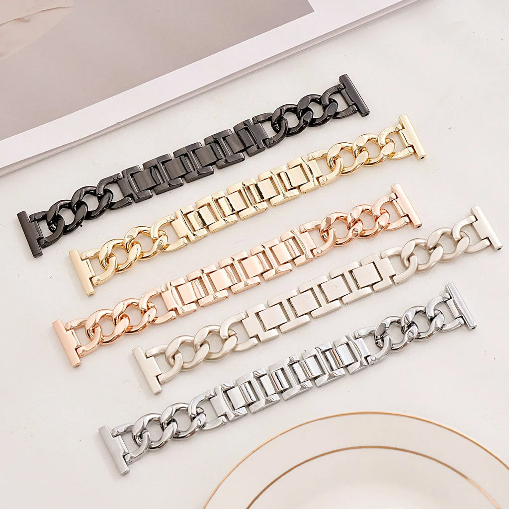 Metal chain link watch strap for Apple Watch in silver gold black rose gold and starlight finishes