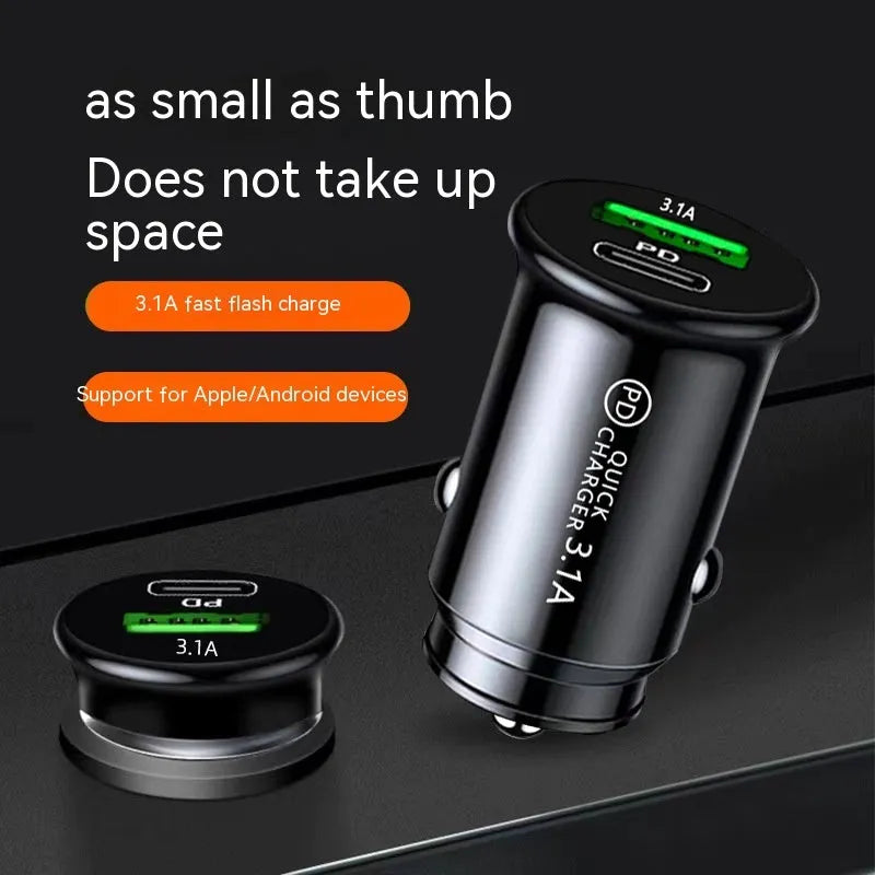 Dual port car charger with LED voltage display plugged into vehicle cigarette lighter socket