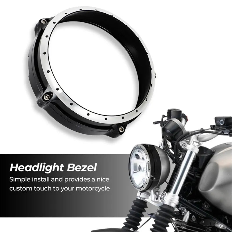 Black CNC aluminium headlight protective frame for BMW R NineT Scrambler motorcycle