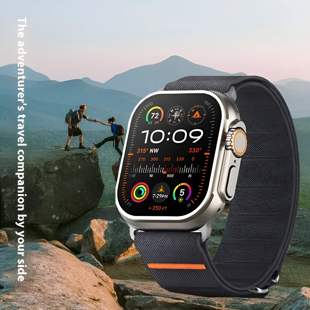 Elastic nylon Apple Watch replacement strap with stainless steel buckle in army green colour