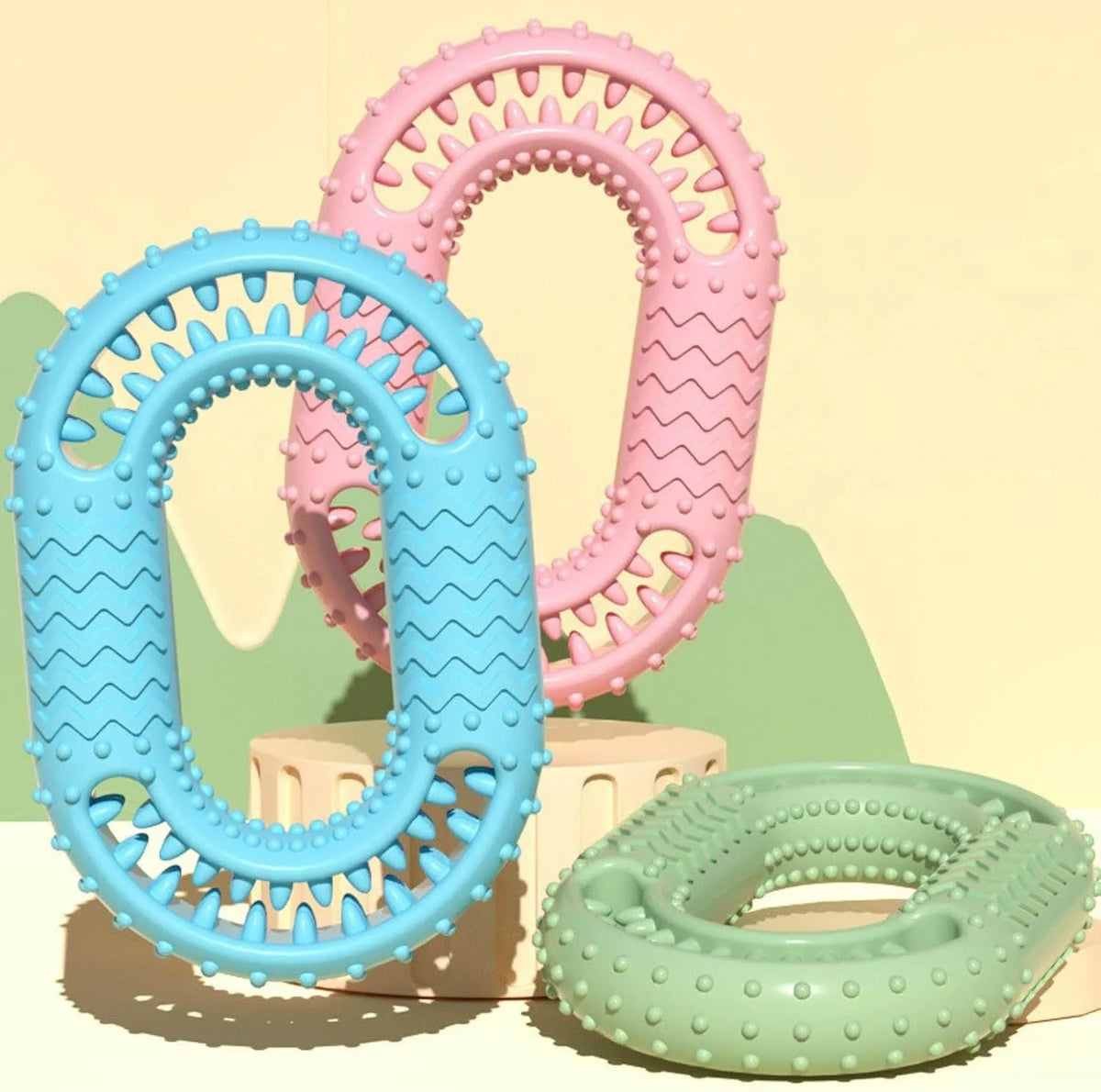 Blue O-ring shaped dog chew toy for aggressive chewers and dental health