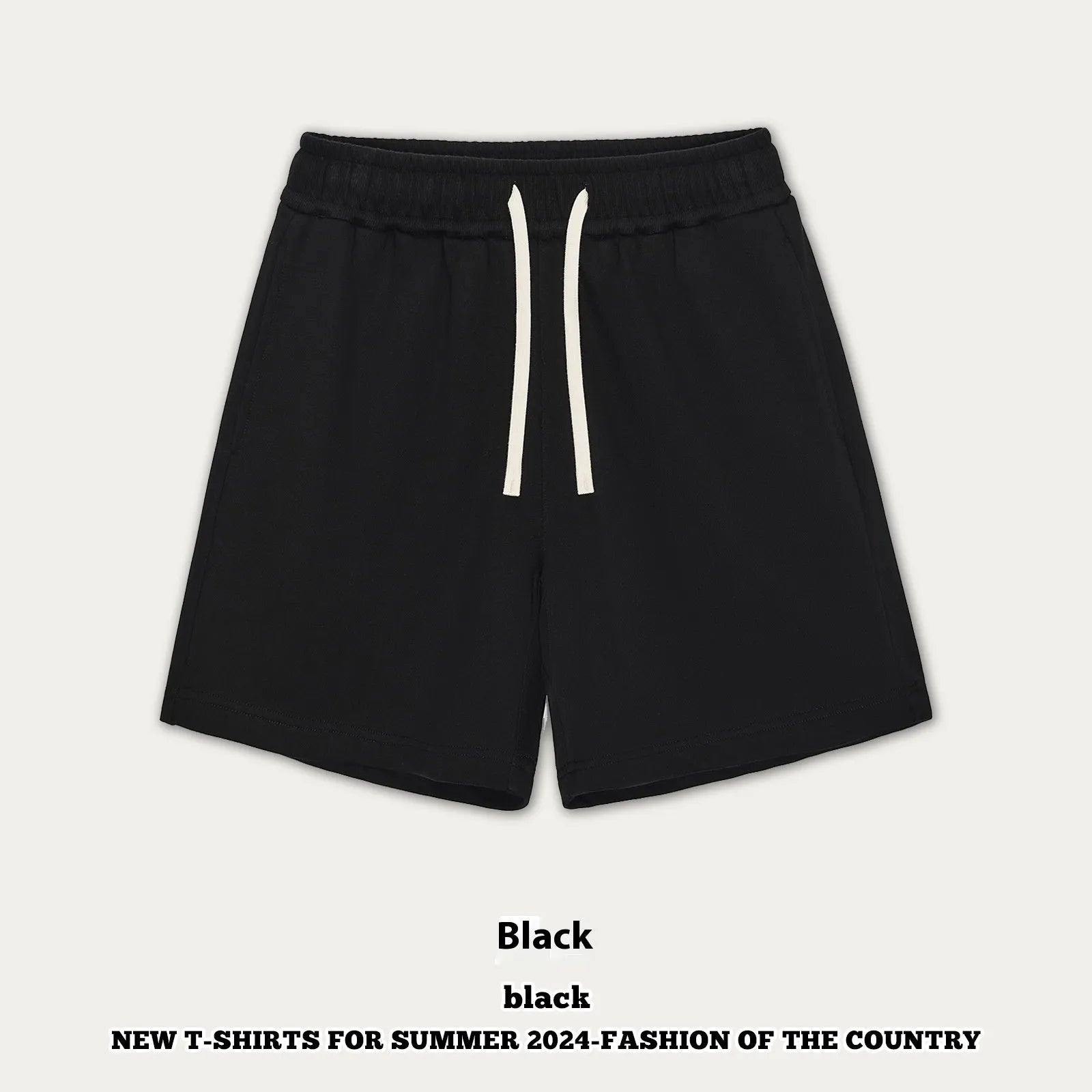 Children's loose cotton denim shorts in charcoal grey, cream apricot, khaki, grey green, and black colours