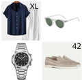 Casual loose fit beachwear short sleeve suit in cotton linen fabric with matching trousers and accessories