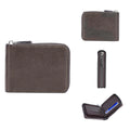 PU leather anti-theft credit card wallet with zipper closure in black or brown with embossed pattern