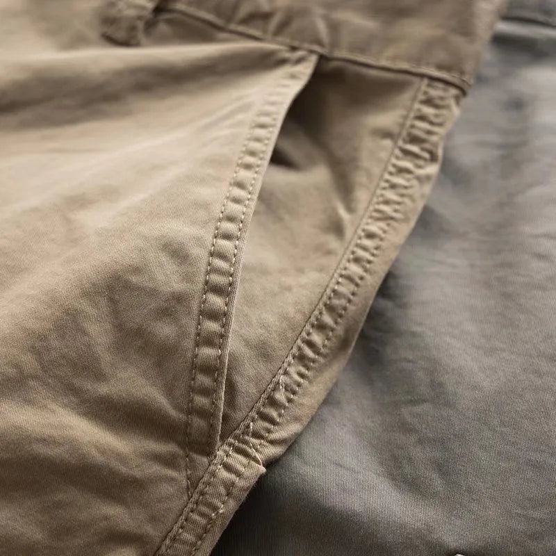 Men's multi-pocket cotton labour protection trousers in cropped length design