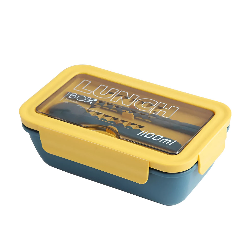 Four-layer plastic bento lunch box with Nordic design in green, red, or yellow colours