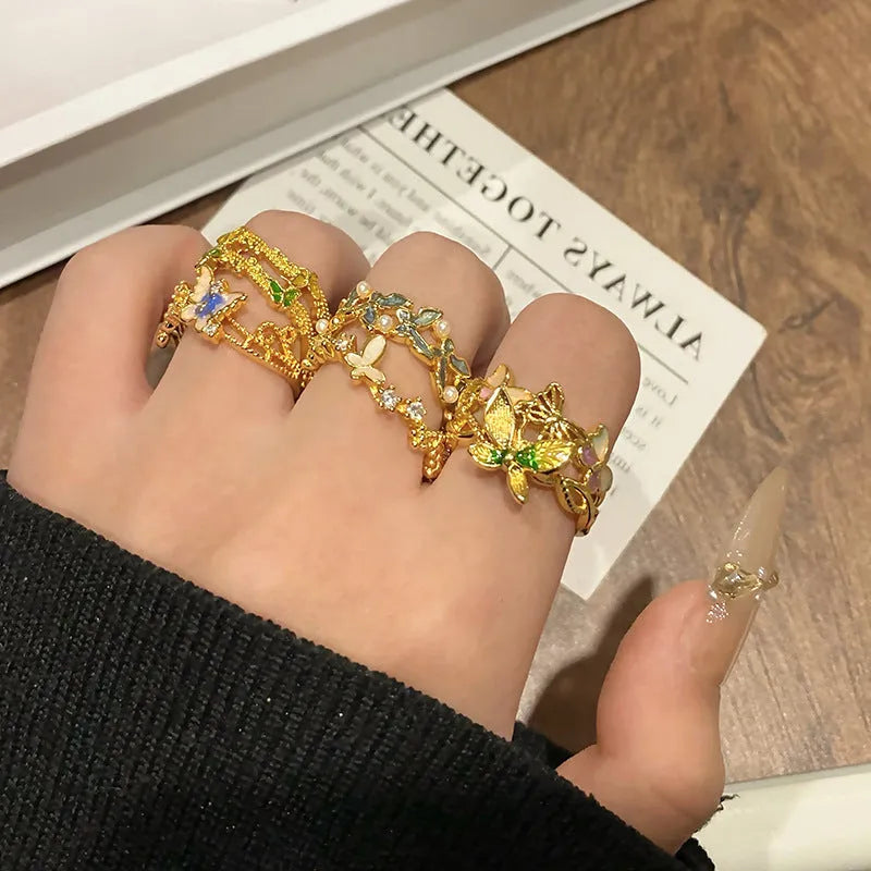 Copper women's butterfly ring with Chinese design in a simple style.