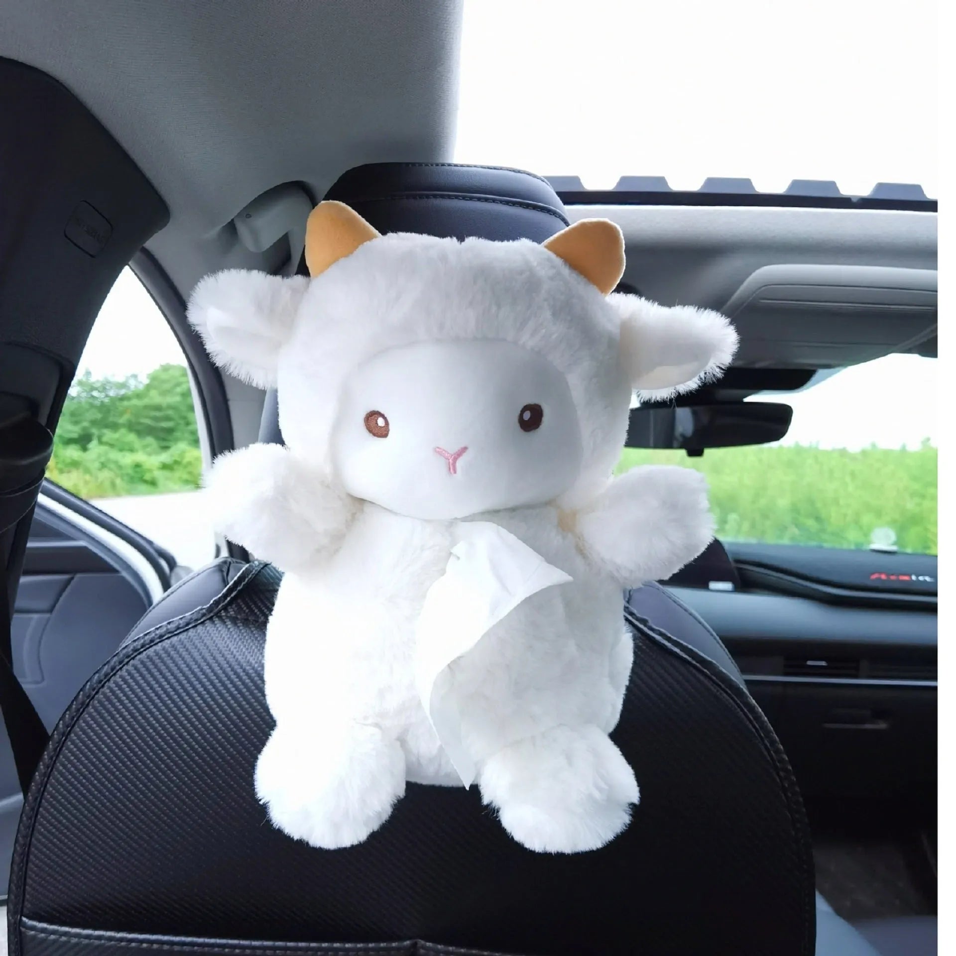 Cartoon plush car tissue box in Lamb design for vehicle interior decoration