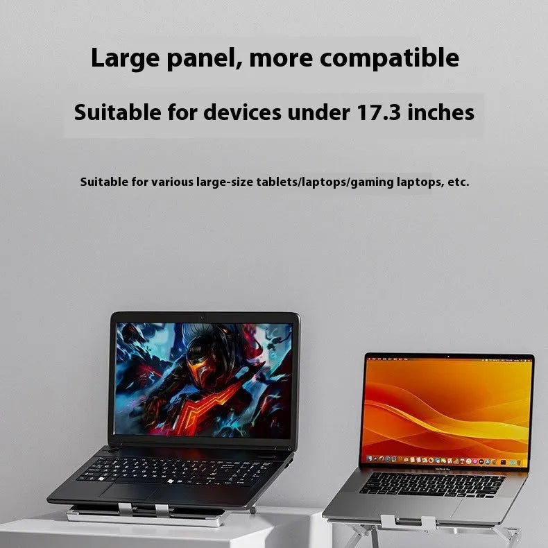 Aluminium alloy folding laptop cooling stand showing 270x210mm dimensions