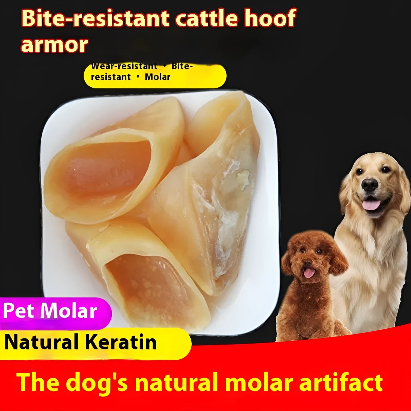 Natural cowhide dog chew rod in hoof shell colour for small and large dogs