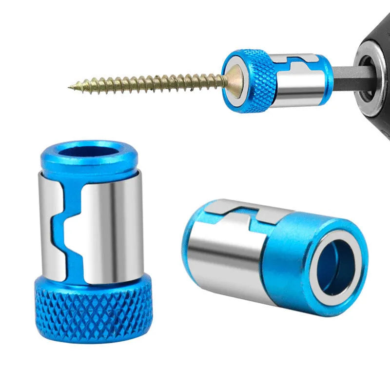 Light blue screwdriver bit with magnetic ring, slotted head, high carbon steel construction
