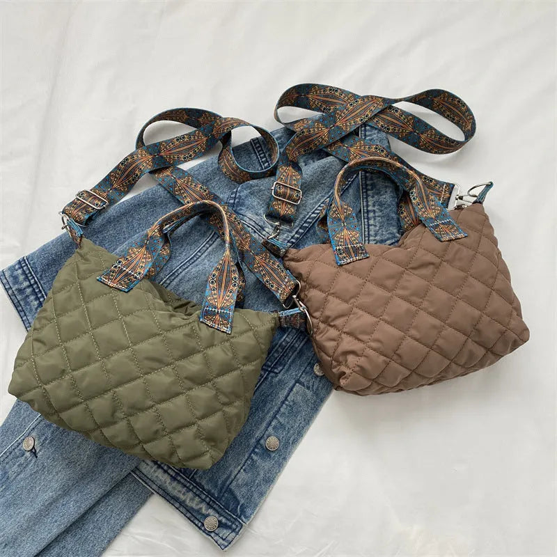 Soft horizontal square Oxford cloth messenger bag with embroidery, single shoulder strap, in multiple colours.