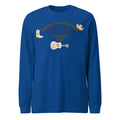 Men's blue loose casual sweater with printed letter patterns and round neck